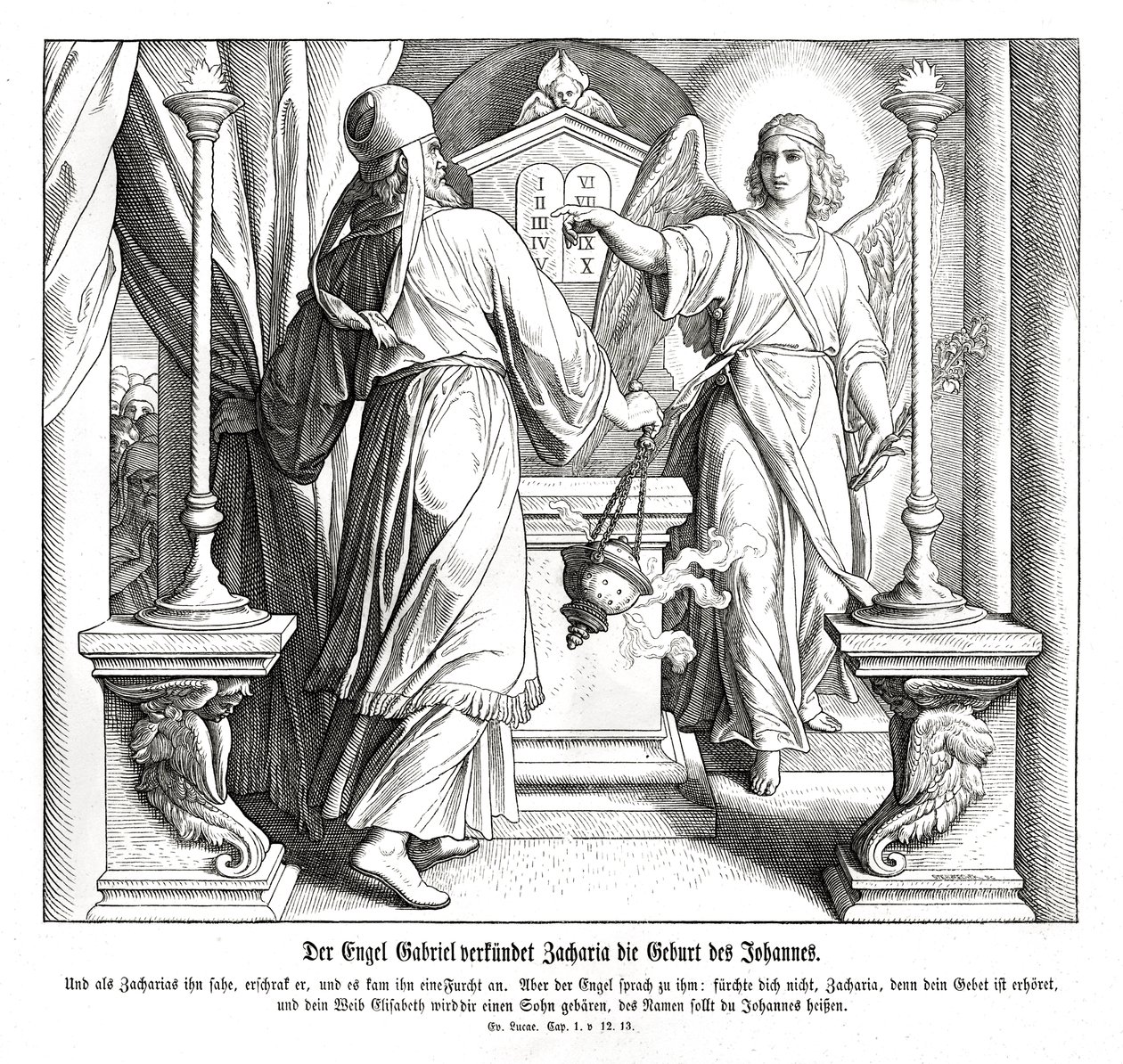 Engelen Gabriel viser seg for Sakarias, Lukas av Julius Schnorr von Carolsfeld