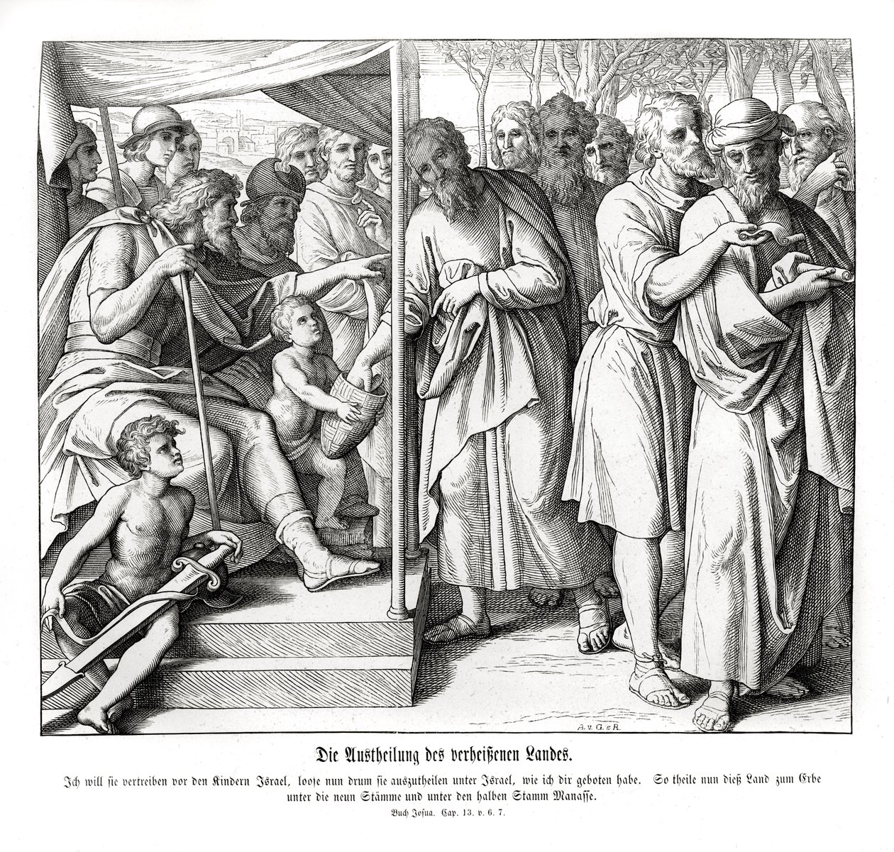 Delingen av det lovede land, Josva av Julius Schnorr von Carolsfeld