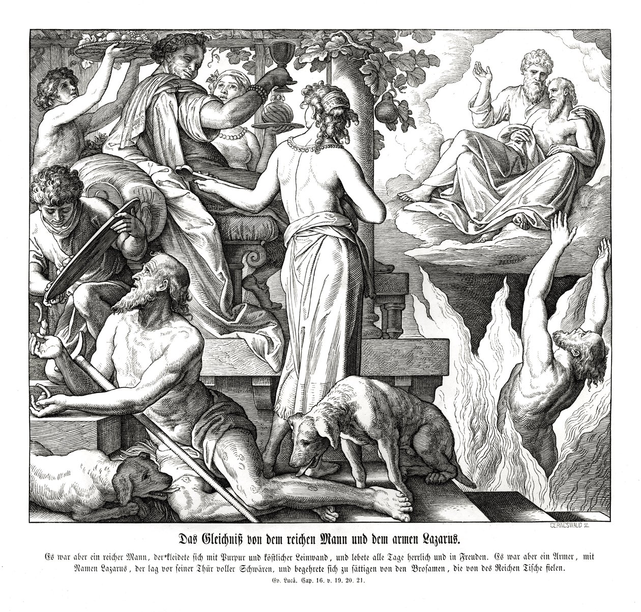 Den rike mannen og tiggeren Lasarus, Lukasevangeliet av Julius Schnorr von Carolsfeld