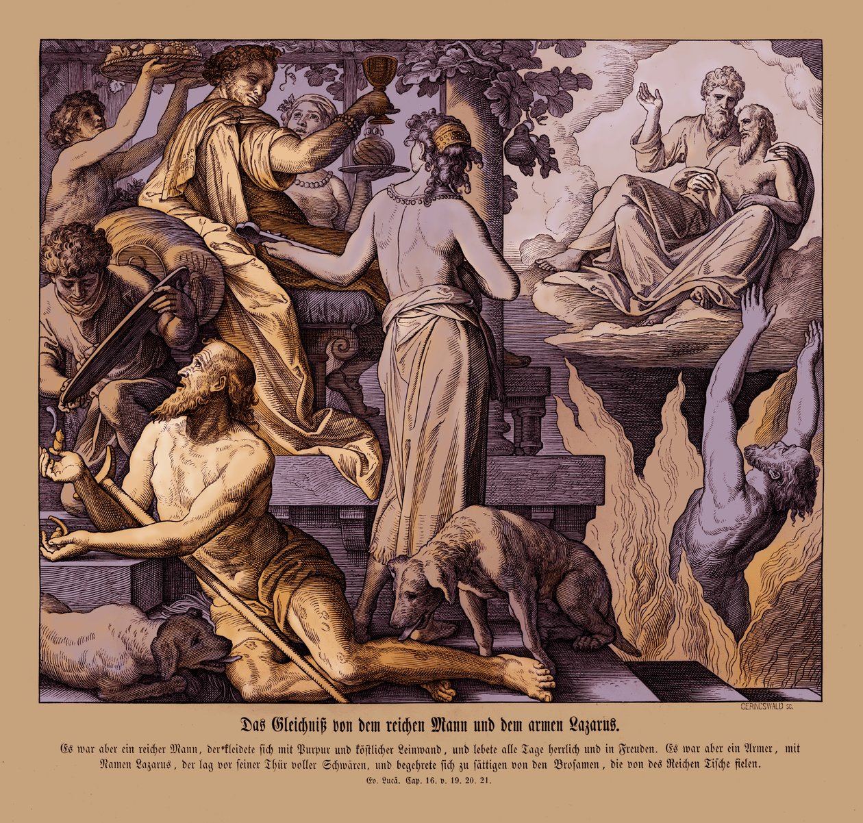 The rich man and the beggar Lazarus, Gospel of Luke av Julius Schnorr von Carolsfeld
