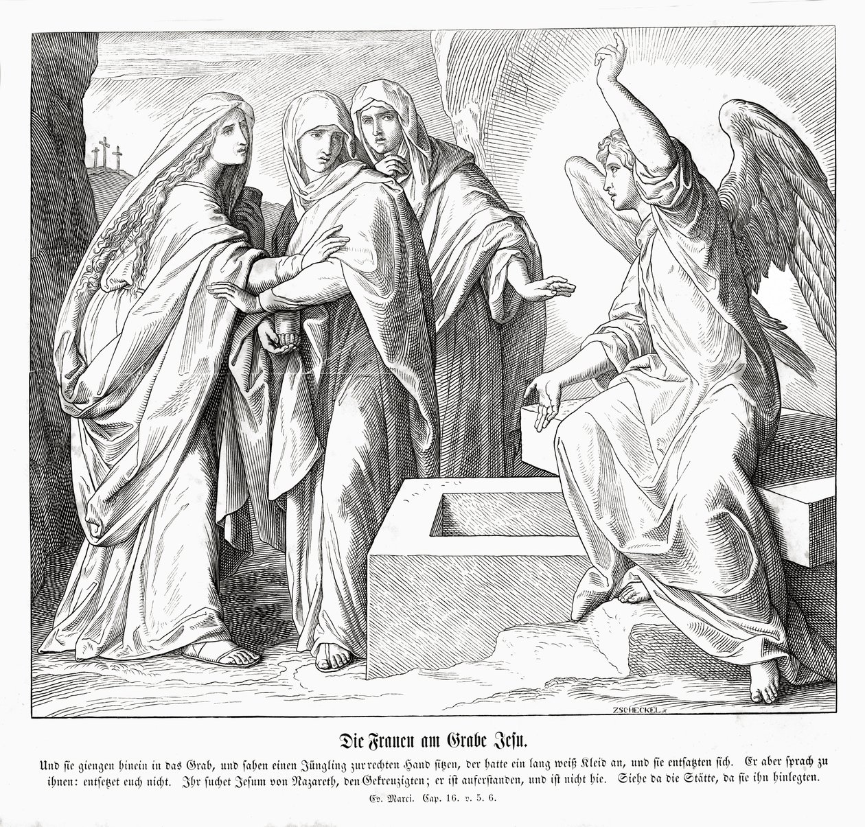 Kvinnene ved Jesu grav, Markusevangeliet av Julius Schnorr von Carolsfeld