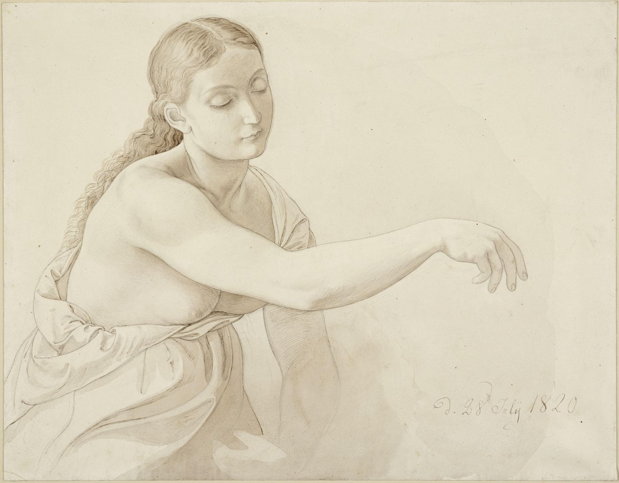 Kvinnelig halvfigur med løst hår av Julius Schnorr von Carolsfeld