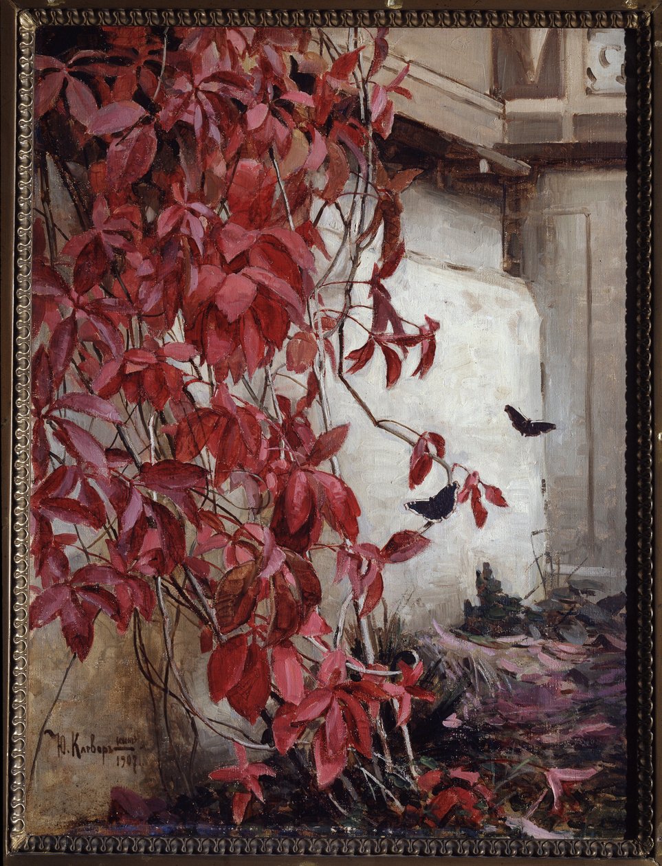 Virginia Creeper (Virginia Creeper). Maleri av Juli Julievich (Julius) von Klever (1850-1924), olje på lerret av Julius Sergius Klever
