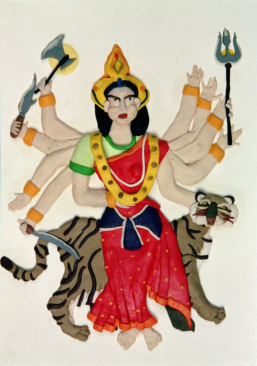 Durga (olje og leire på papir) av Jung Sook Nam