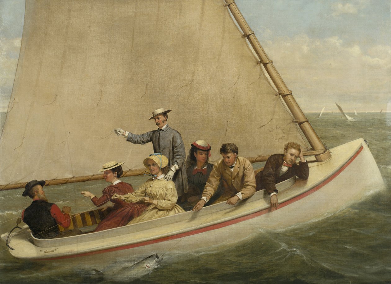 Fiske i en kattebåt i Great South Bay, 1871 av Junius Brutus Stearns