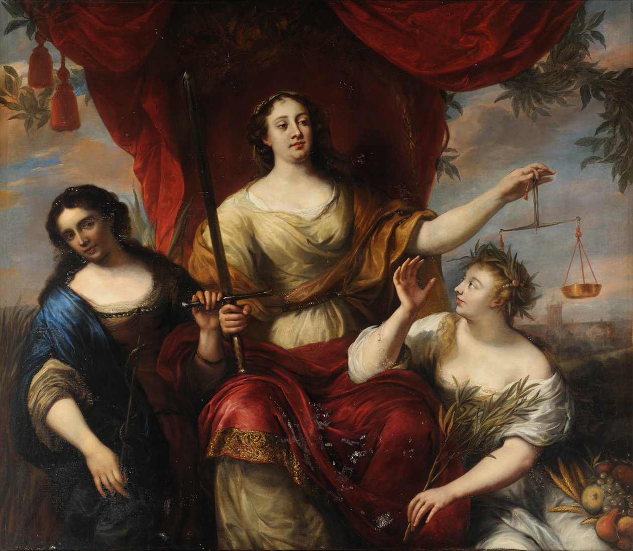 Prudence, Justice, and Peace, av Ovens, Jurgen (1623-1678). Olje på lerret av Jürgen Ovens