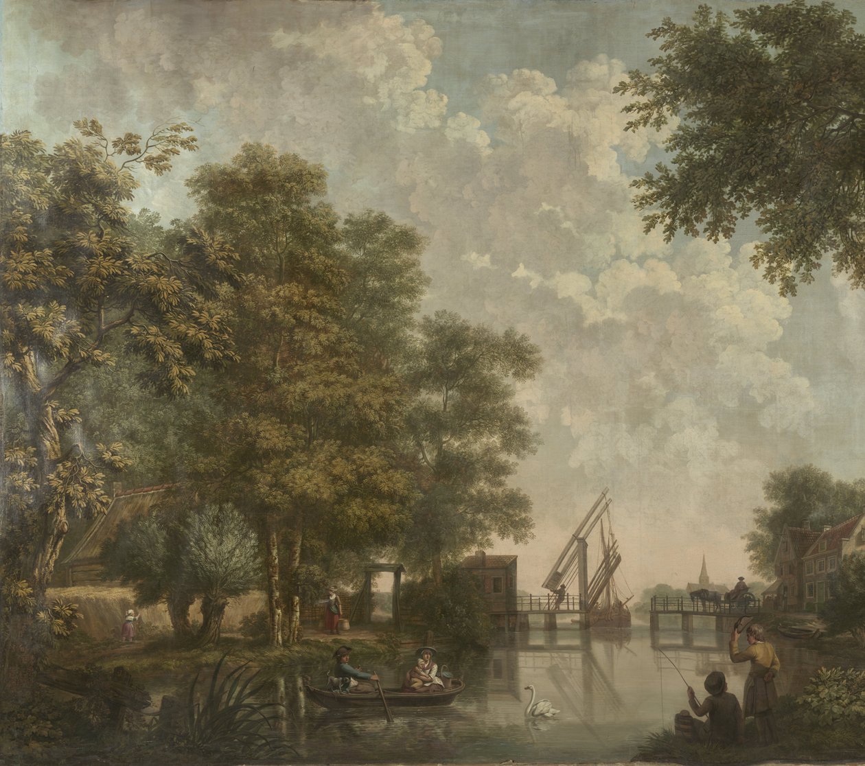 Tre veggtepper med nederlandsk landskap Tapetmaleri av et nederlandsk landskap med en åpen bro Tre tapetmalerier av et nederlandsk landskap av Jurriaan Andriessen (attributed to)