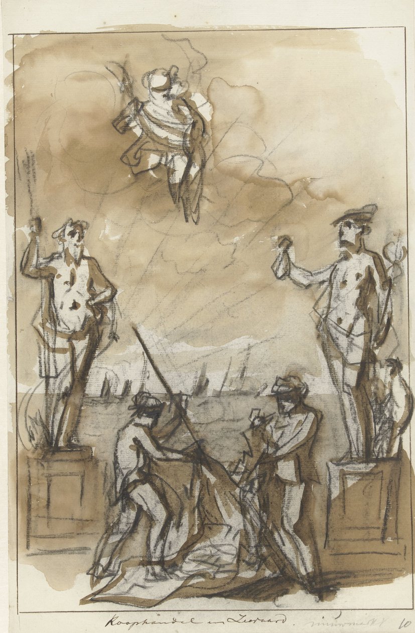Handel og frakt, dekorasjon på Nieuwmarkt, 1795 Handel og frakt (tittel på objekt) av Jurriaan Andriessen