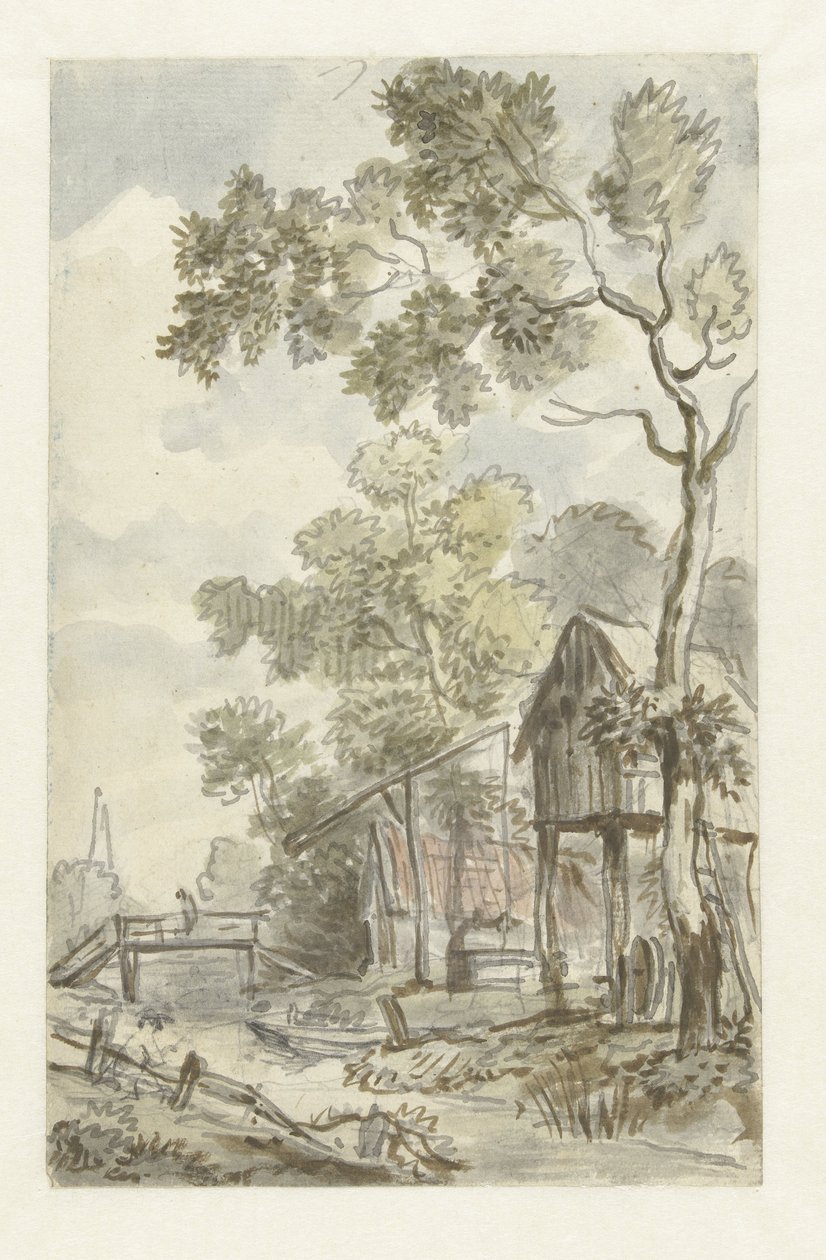 Design for tapetmaling med et nederlandsk landskap av Jurriaan Andriessen