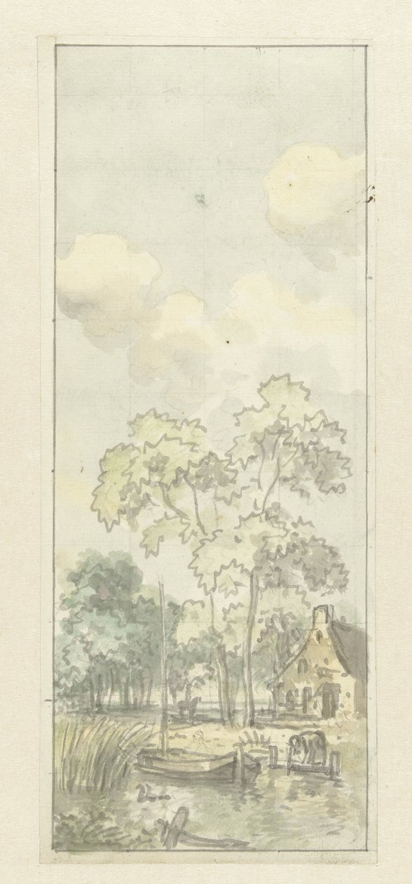 Design for tapetmaling med et nederlandsk landskap av Jurriaan Andriessen