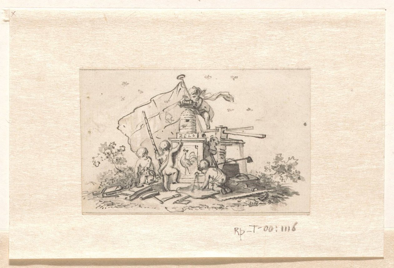 Putti med symboler knyttet til VOC, Chamber of Amsterdam og den franske hanen av Jurriaan Andriessen