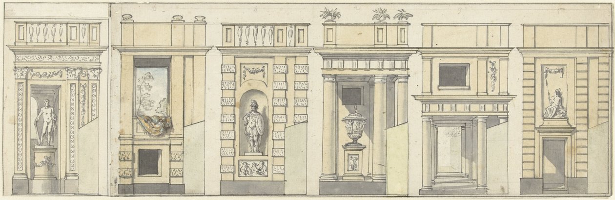 Seks design for en dekorativ vegg av Jurriaan Andriessen