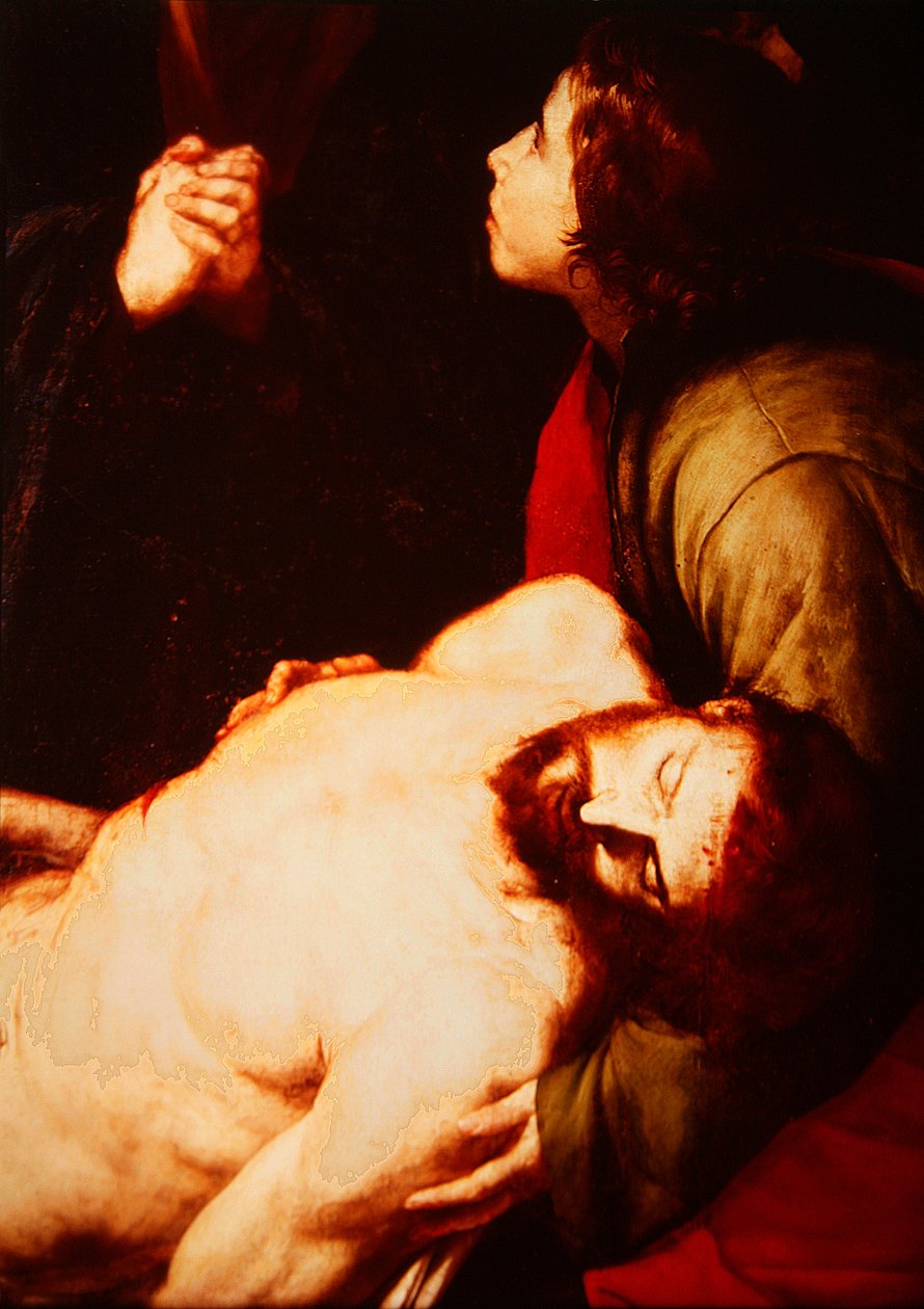 Detalj av nedstigningen fra korset (detalj av 186205) av Jusepe de Ribera