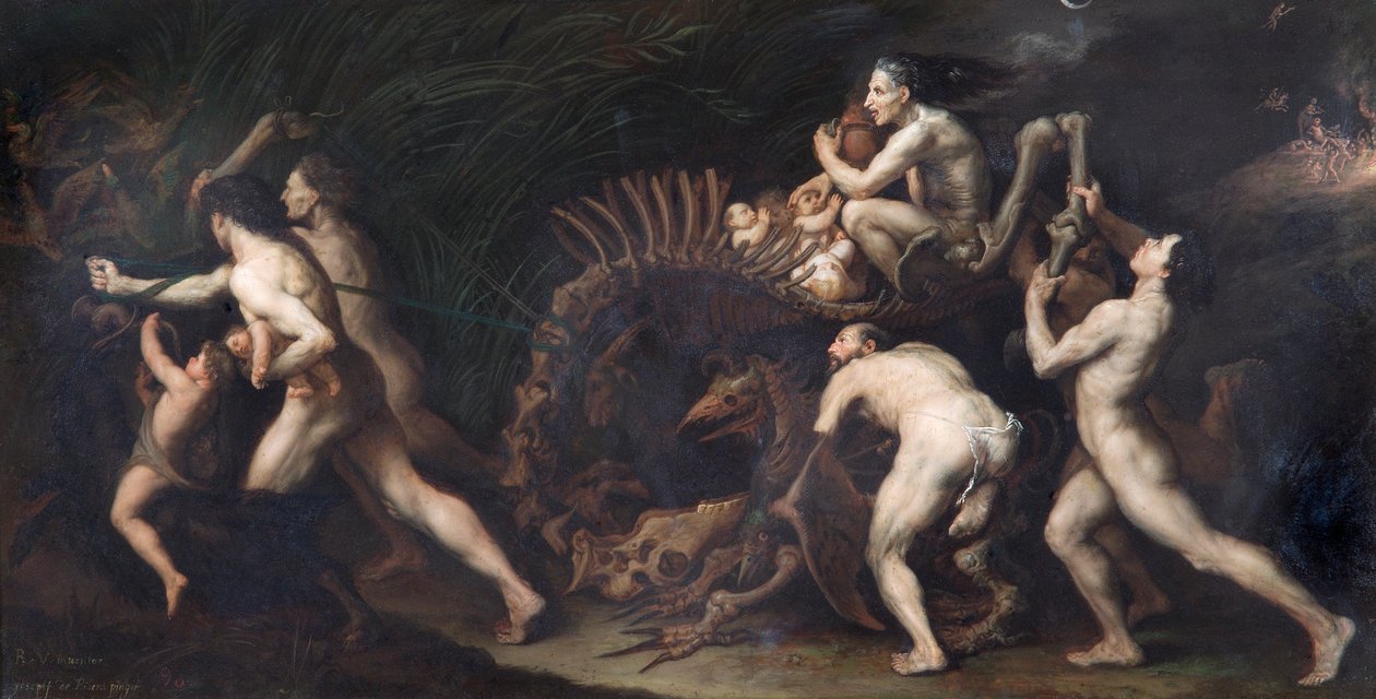 'La Carcasse: a Witch Being Drawn on the Skeleton of a Monster', 1600-tallet av Jusepe de Ribera