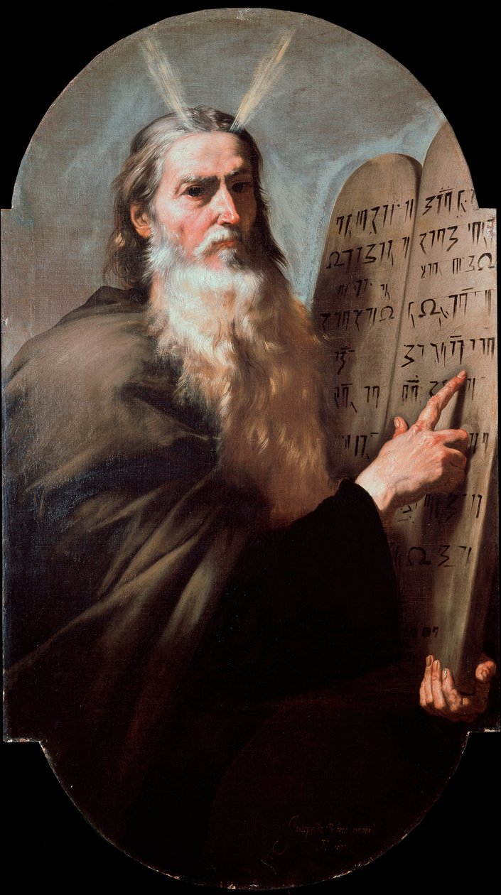 Profeten Moses er en representant som holder lovens tabeller. Maleri av Joseph de Ribera av Spagnoletto (1591-1652) 1638 Dim. 168x97 cm Napoli, San Martino-museet av Jusepe de Ribera