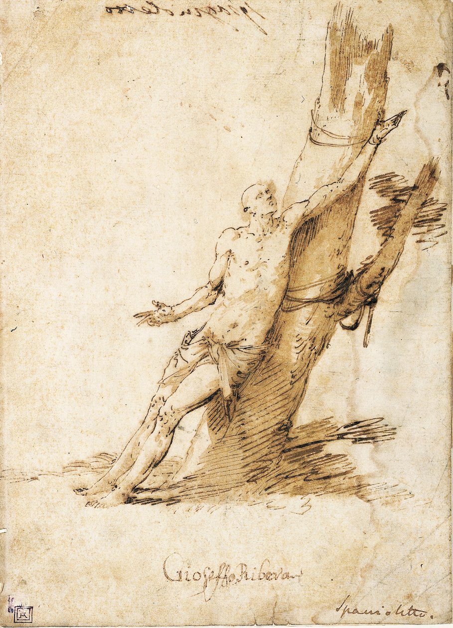 Saint Sebastian bundet til et tre, ser opp til høyre av Jusepe de Ribera