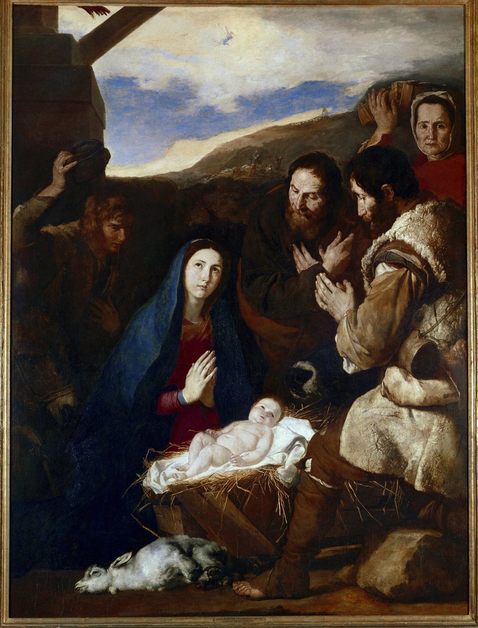Hyrdenes tilbedelse, maleri av Jose de Ribera dit il Spagnoletto "" den spanske""" av Jusepe de Ribera