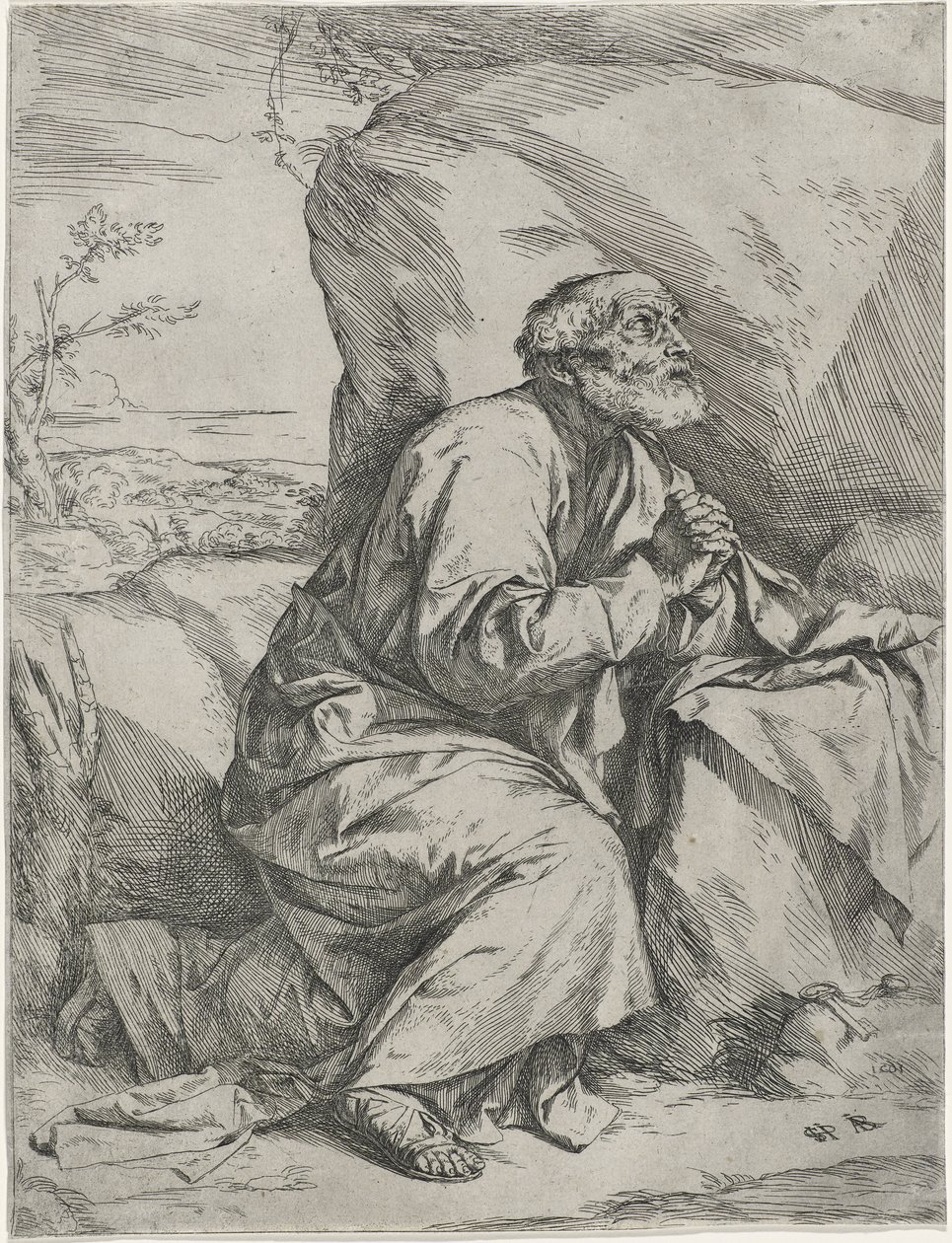 The Penitent Saint Peter, ca. 1621 (radering med gravering på lagt papir) av Jusepe de Ribera