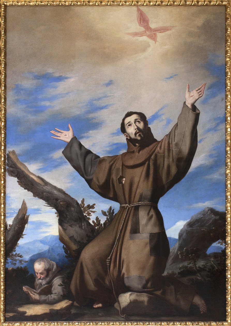 Stigmatiseringen av den hellige Frans av Assisi. Maleri av verkstedet til Jose de Ribera dit il Spagnoletto "" den spanske"" (1591-1652), olje på lerret av Jusepe de Ribera