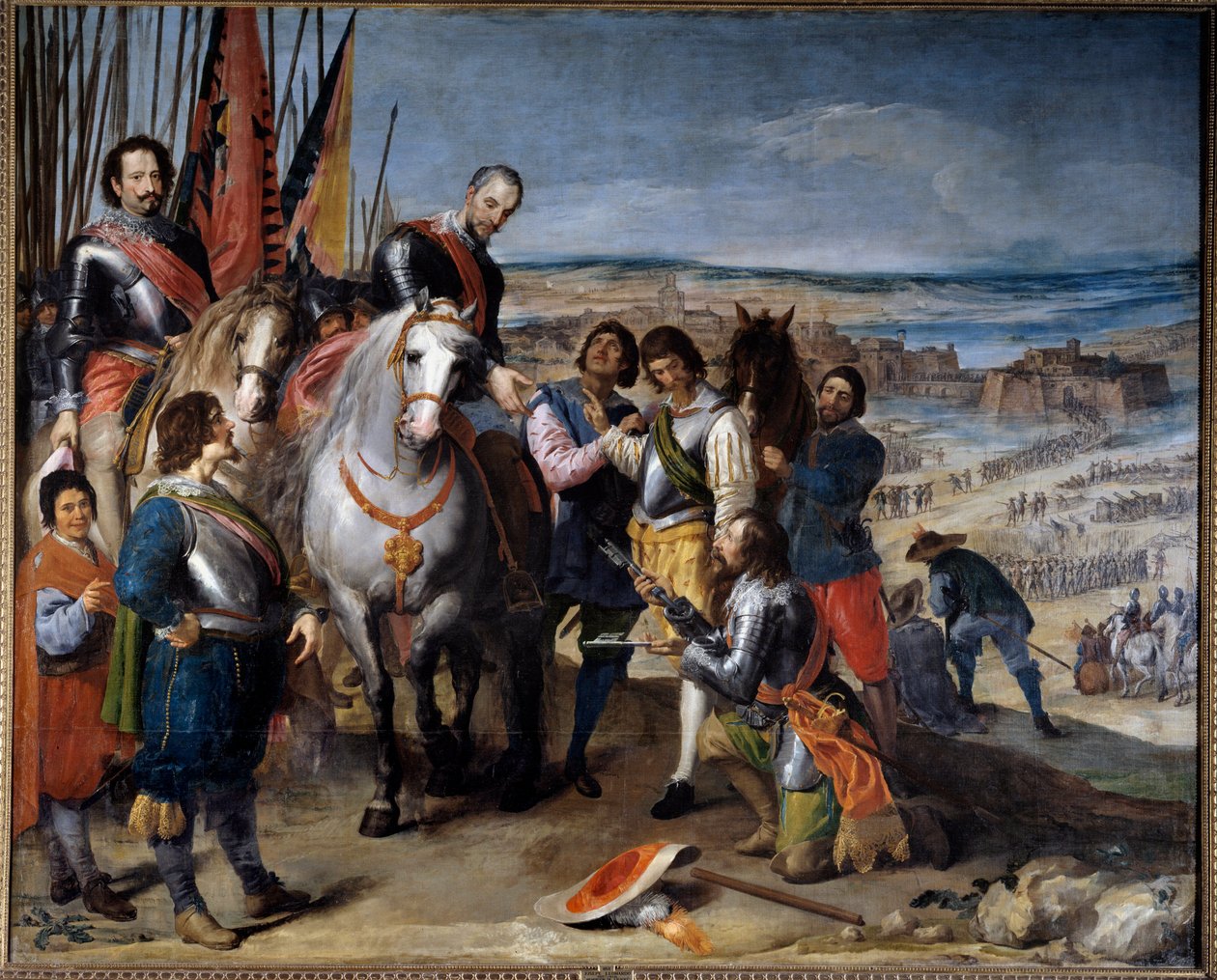 Tretti års krig (1618-1648). Den nederlandske guvernøren overleverte nøklene til markisen av Balbases, Ambrosio de Spinola (1569-1630), som grep Juliers i 1622. Maleri av Jusepe Leonardo (1601-1656) av Jusepe or Jose (c.1605 1656) Leonardo