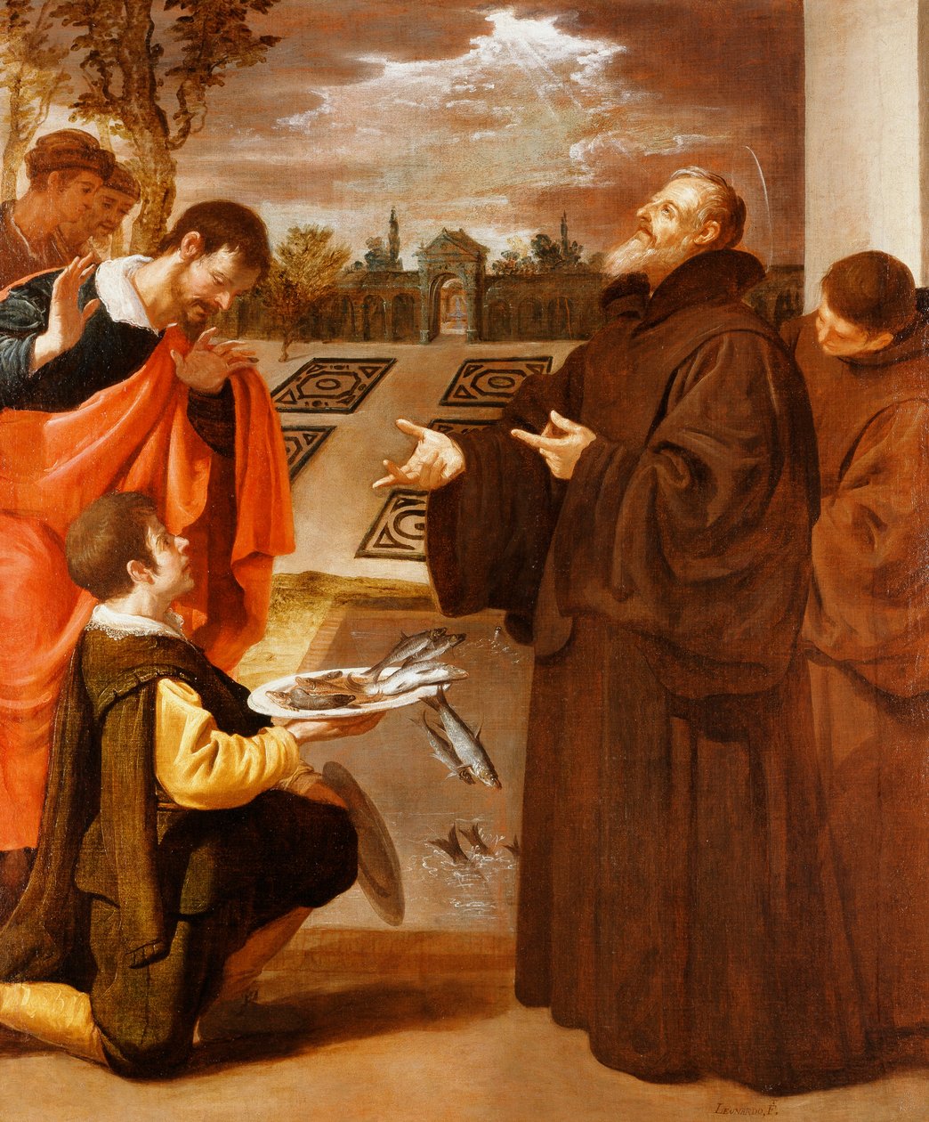 Den hellige Frans av Paola velsigner fisken, av Jusepe or Jose Leonardo