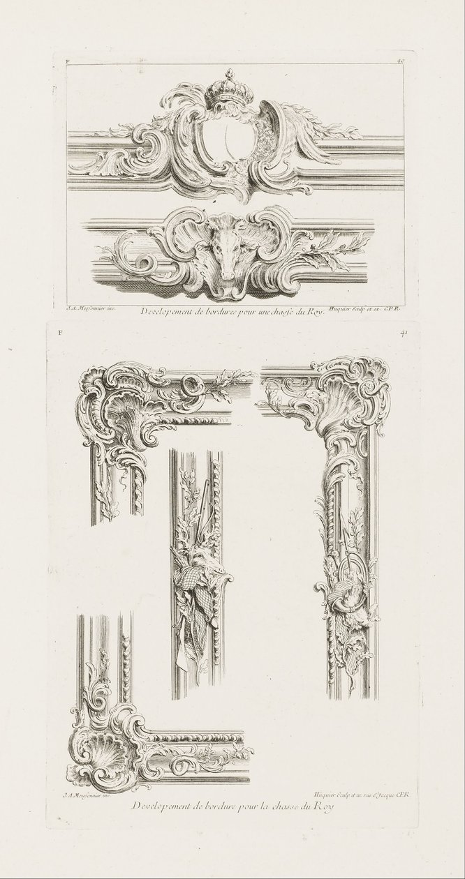 Design av to kantdetaljer av Juste Aurèle Meissonnier