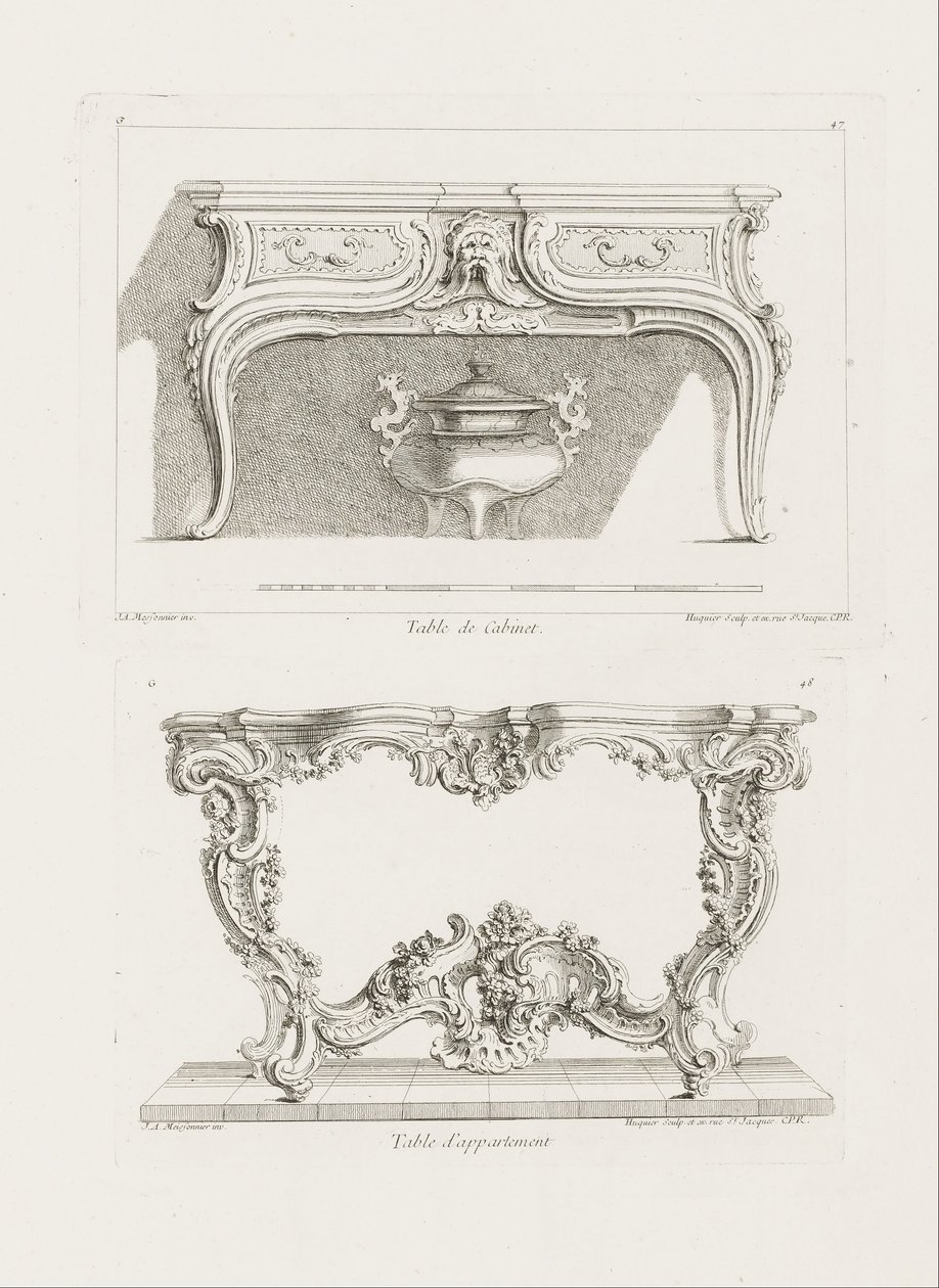 Kabinettbord., 6. plate (studie for et bord), pl. 47 i Work of Juste-Aurele Meissonnier av Juste Aurèle Meissonnier