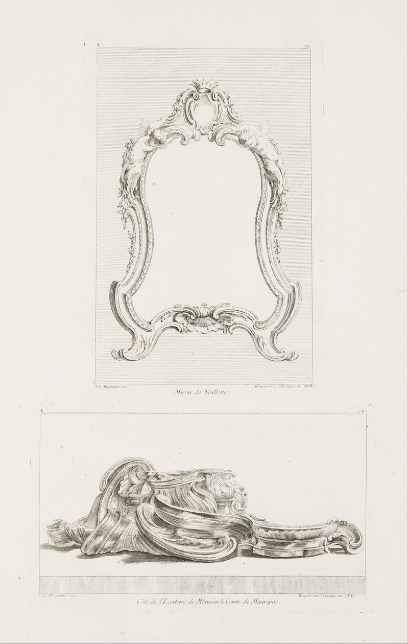 Toalettspeil., Toalettspeil, 5. Plate av Juste Aurèle Meissonnier