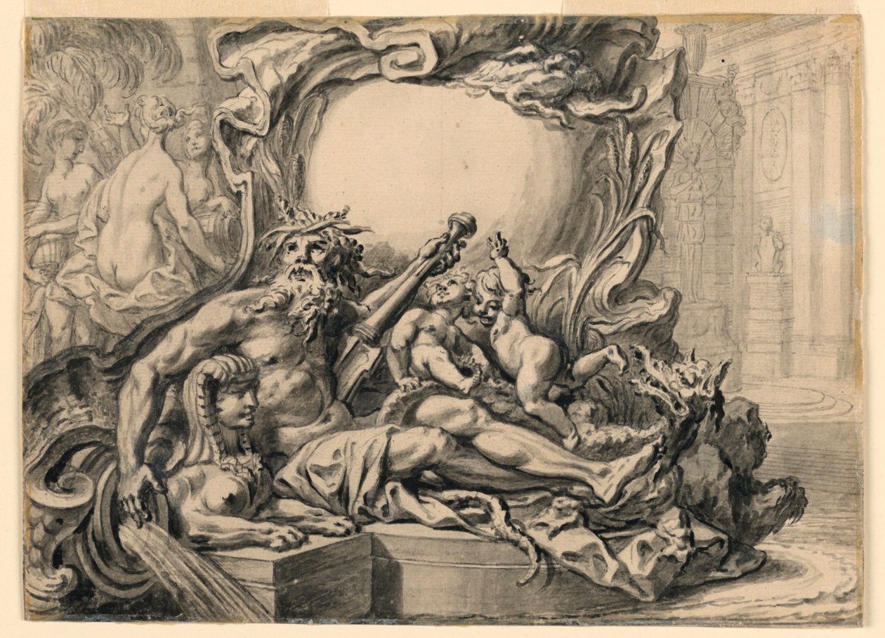 Design for en escutcheon med hentydninger til Egypt av Juste Aurèle Meissonnier