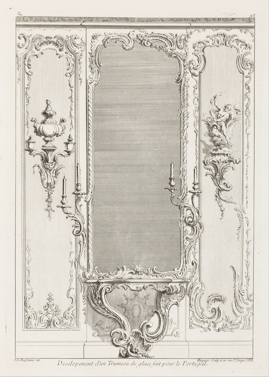 Utvikling av en iskrem-trumeau laget for Portugal; Trumeau-prosjekt med variant for Portugal, 3. plate av Juste Aurèle Meissonnier