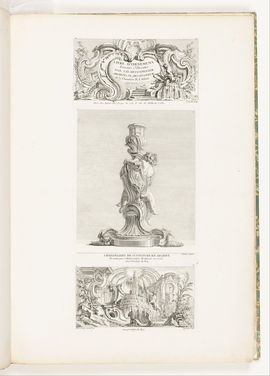 Ornaments Books Invented & Drawn av J.A. Meissonnier Architect, Tegner av soverommet og skapet DU ROI, pl. 20 i verk av Juste-Aurèle Meissonnier av Juste-Aurèle Meissonnier