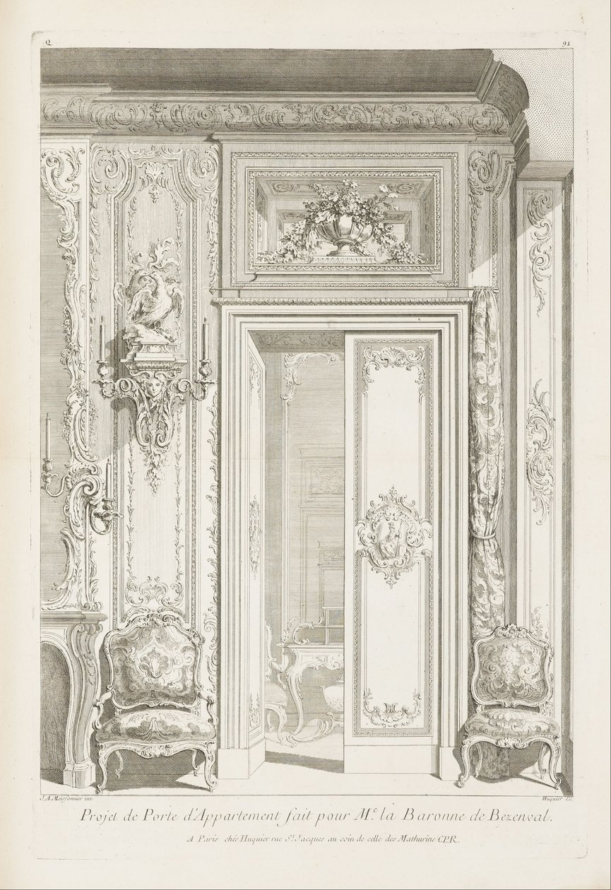 Leilighetsdørprosjekt laget for M.e la Baronne de Bezenval .; Dørprosjekt for Madame de av Juste Aurèle Meissonnier
