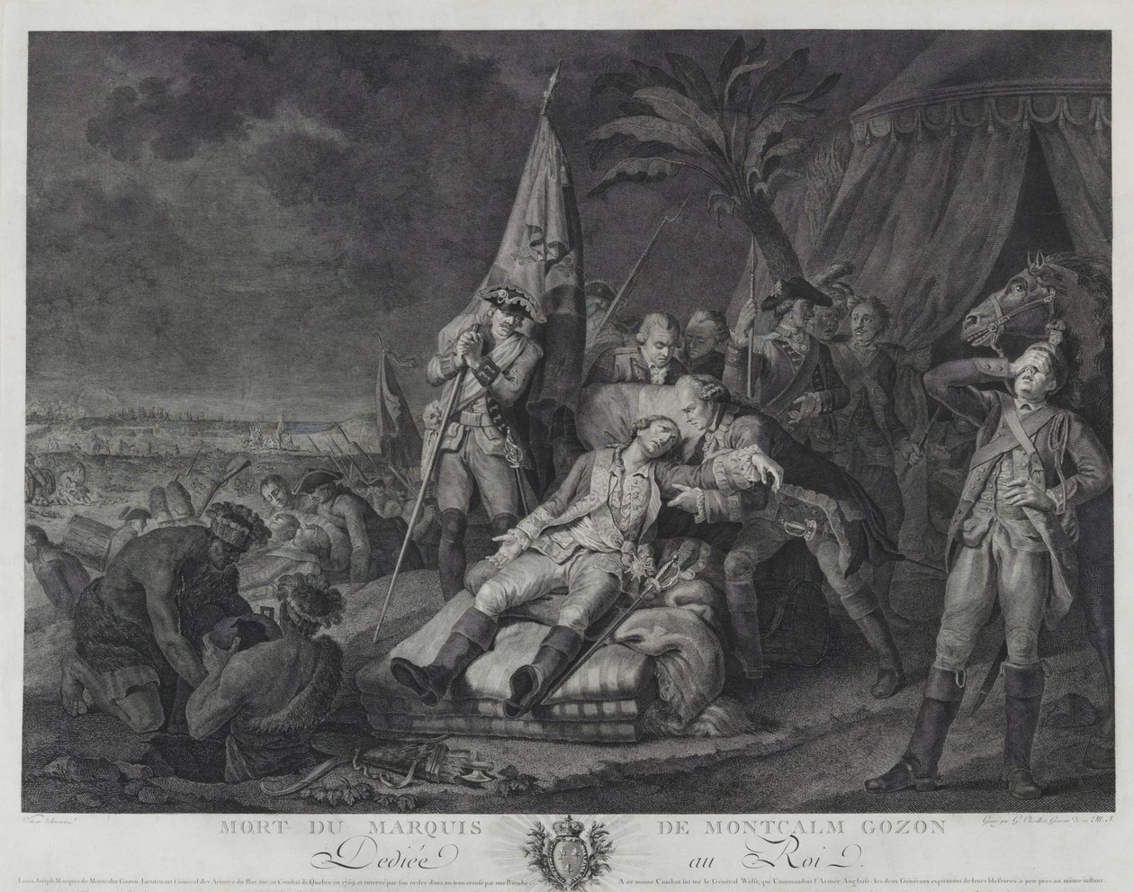 Marquis de Montcalm Gozons død (gravering) av Juste Chevillet
