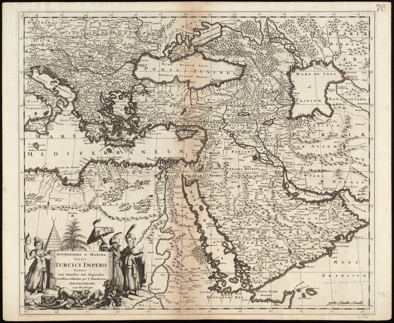 Det mest nøyaktige og største kartet over hele det tyrkiske imperiet med alle dets land av Justus Danckerts