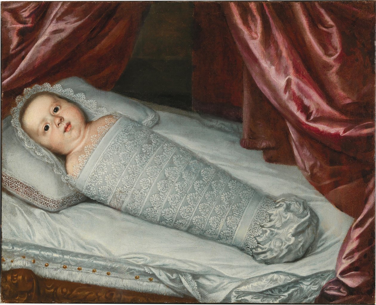 Portrett av spedbarnet Cosimo III de ’Medici i swaddling klær av Justus Sustermans