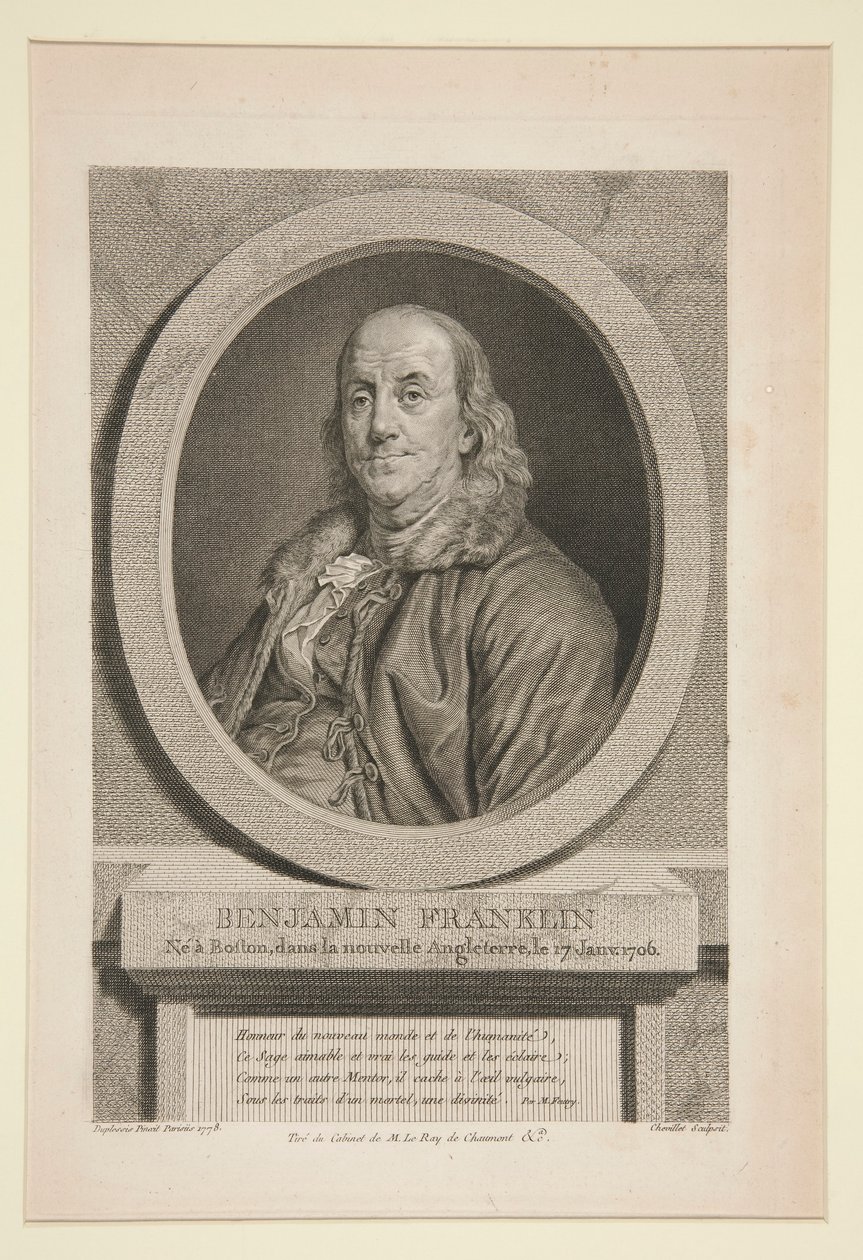 Benjamin Franklin, født i Boston, New England, 17. januar 1706 av Justus Chevillet