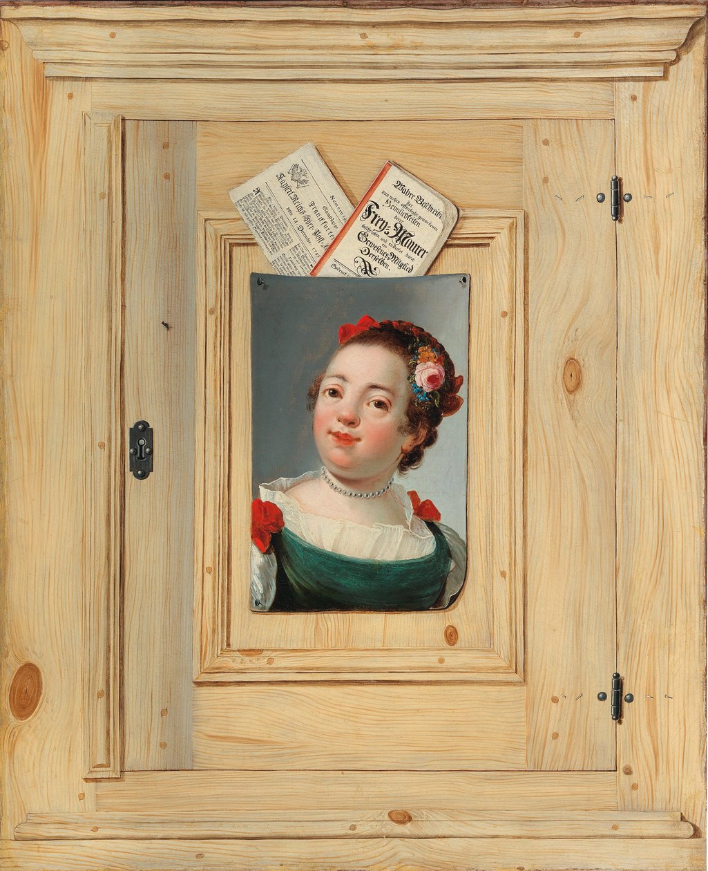 Trompe loeil med portrett av en ung kvinne, 1755. av Justus Juncker