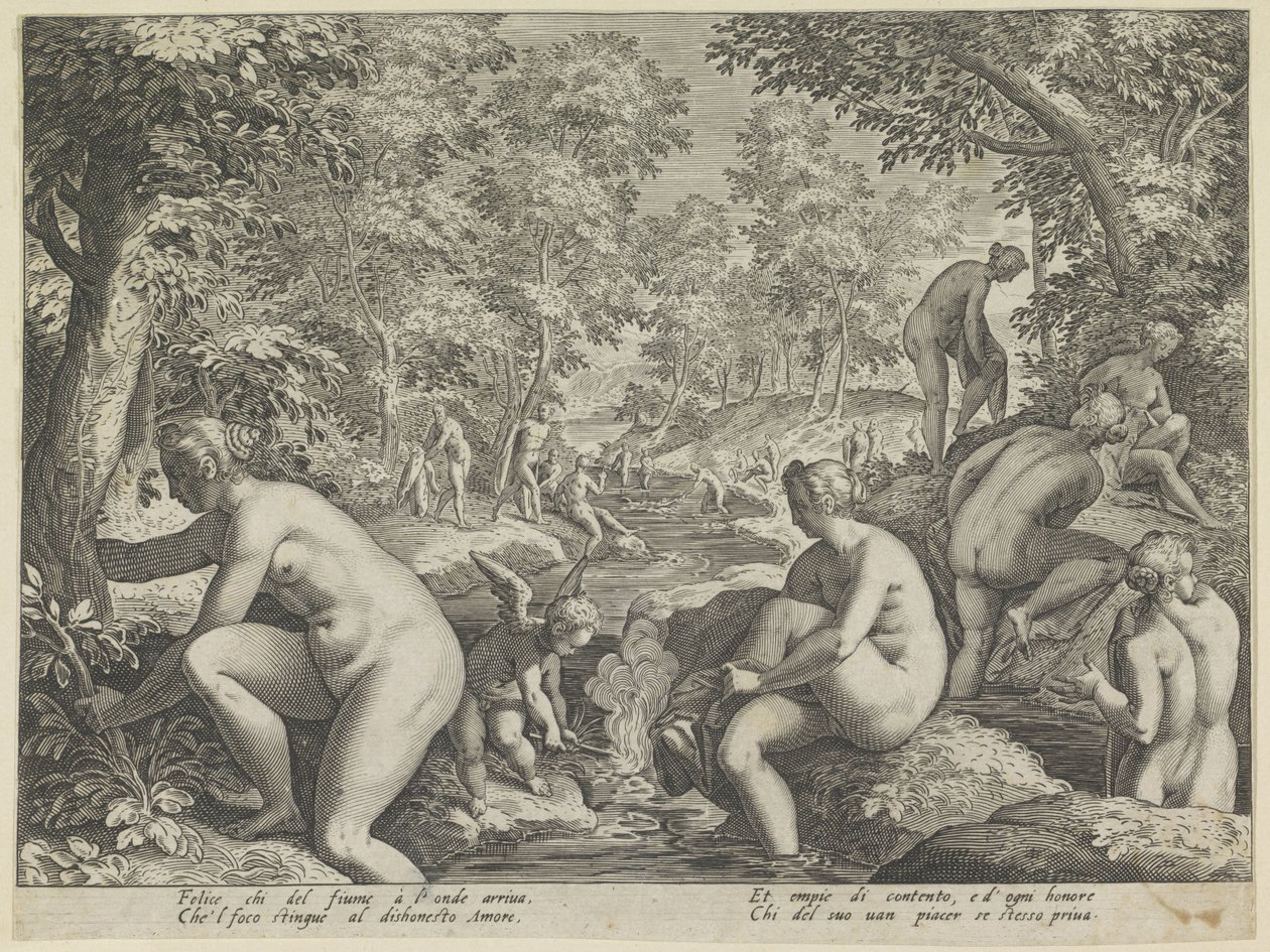 Badende kvinner og menn Amore Letheo Ulike aspekter av kjærlighet (serietittel) av Justus Sadeler (attributed to)
