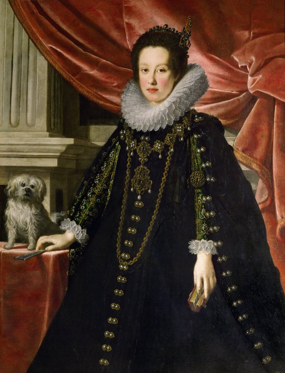 Anna de Medici, erkehertuginne av Østerrike med en liten hund - Anna de