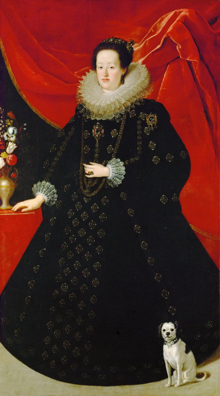 Eleonore de Gonzague (ou de Mantoue) - Portrett av Eleonora Gonzaga (1598-1655), i svart kjole, av Sustermans, Justus (Giusto) (1597-1681). Olje på lerret, ca 1624. Dimensjon : 207x108 cm. Kunsthistorisk museum, Vienne av Justus Sustermans