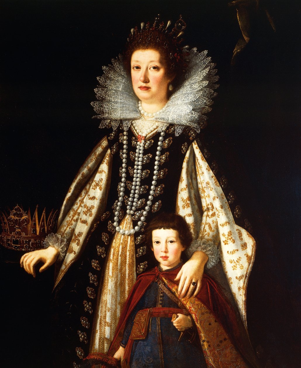 Portrett av erkehertuginne Maria Maddalena av Østerrike med sønnen Ferdinand II av Justus Sustermans
