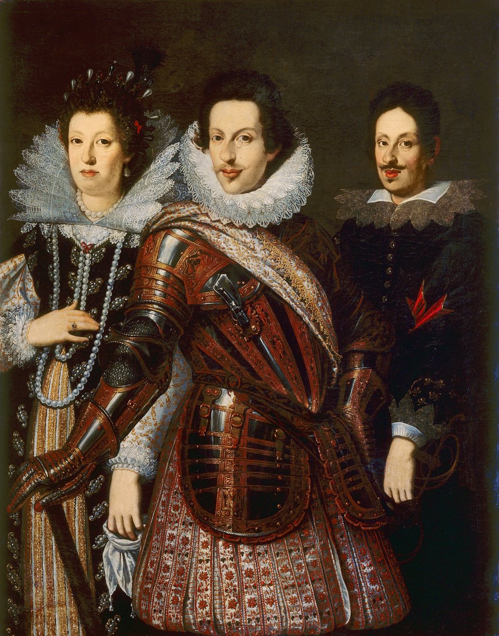 Portrett av Marie Madeleine av Østerrike, Cosimo II og Ferdinand II de Medici, ca. 1640 av Justus Sustermans