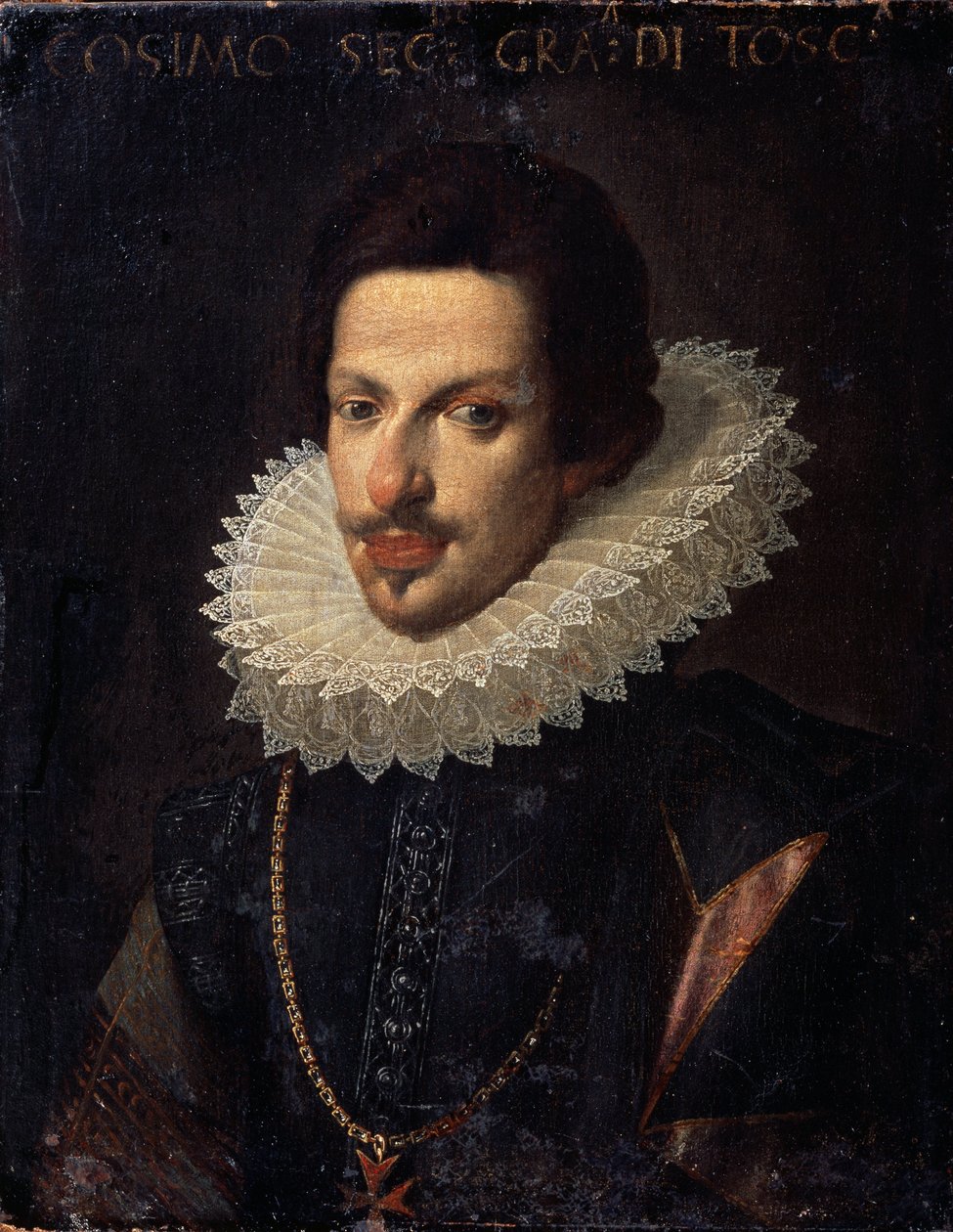 Portrett av storhertugen av Toscana Cosimo II de Medici (1590-1621) (Portrett av storhertugen av Toscana Cosimo (Cosme) II de Medici). Maleri av Justus Suttermans (1597-1681). Olje på lerret, 65 x 50 cm. Flamsk skole på 1500- og 1700-tallet. Statens museum av Justus Suttermans