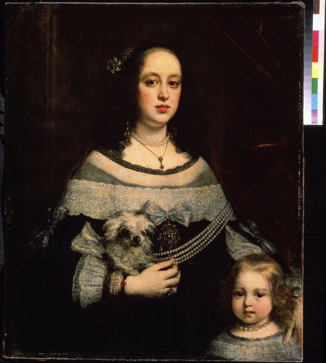 Portrett av en kvinne og en liten jente (Portrett av en dame og en liten jente). Maleri av Justus Suttermans (1597-1681). Olje på lerret, 89 x 74 cm, ca 1660. Flamsk kunst, barokkstil. Pushkin Museum of Fine Arts, Moskva. av Justus Suttermans