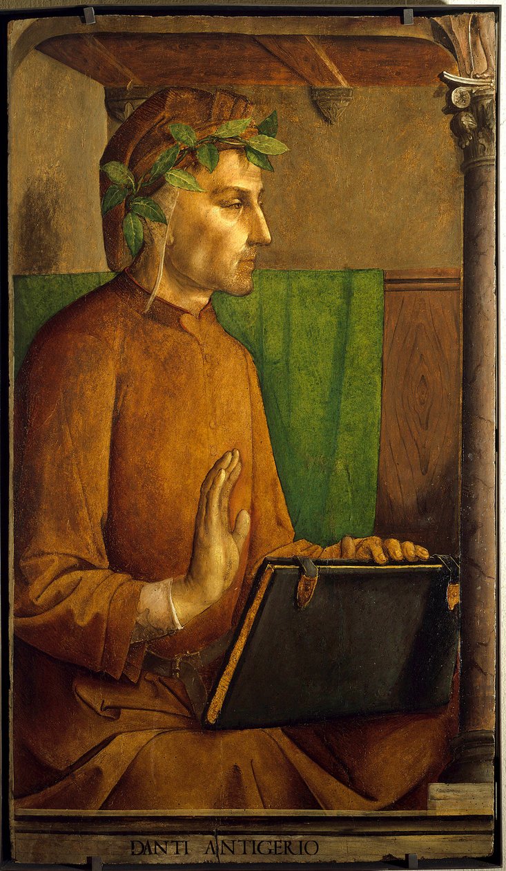 Portrett av dikteren av Dante Alighieri (1265-1321) Maleri av Juste De Ghent (1435-1480) 1400-tallet, olje på tre, Dim. 1,15 X 0,64 m. Paris. Musee Du Louvre - Portrett av poeten Dante Alighieri (1265-1321). Maleri av Juste de Ghent (1435-1480) av Justus van (c.1435 c.1480) Gent