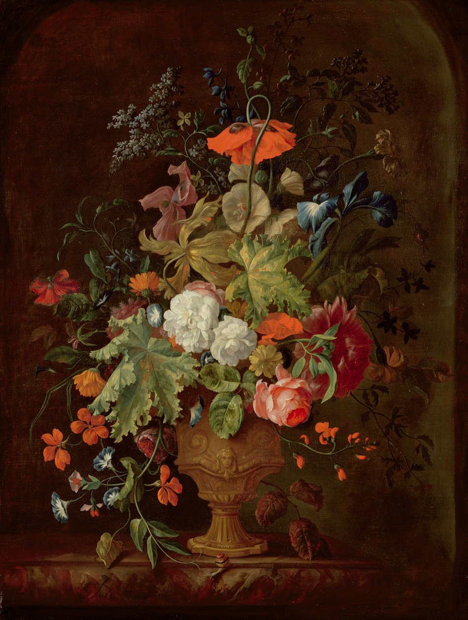 Vase med blomster av Justus van Huysum