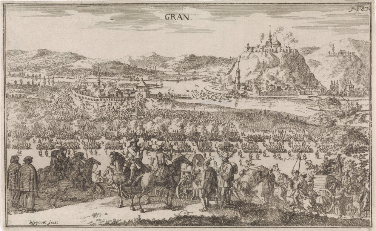 Slag bij Párkány i 1683 Gran (tittel på objekt) av Justus van den Nijpoort