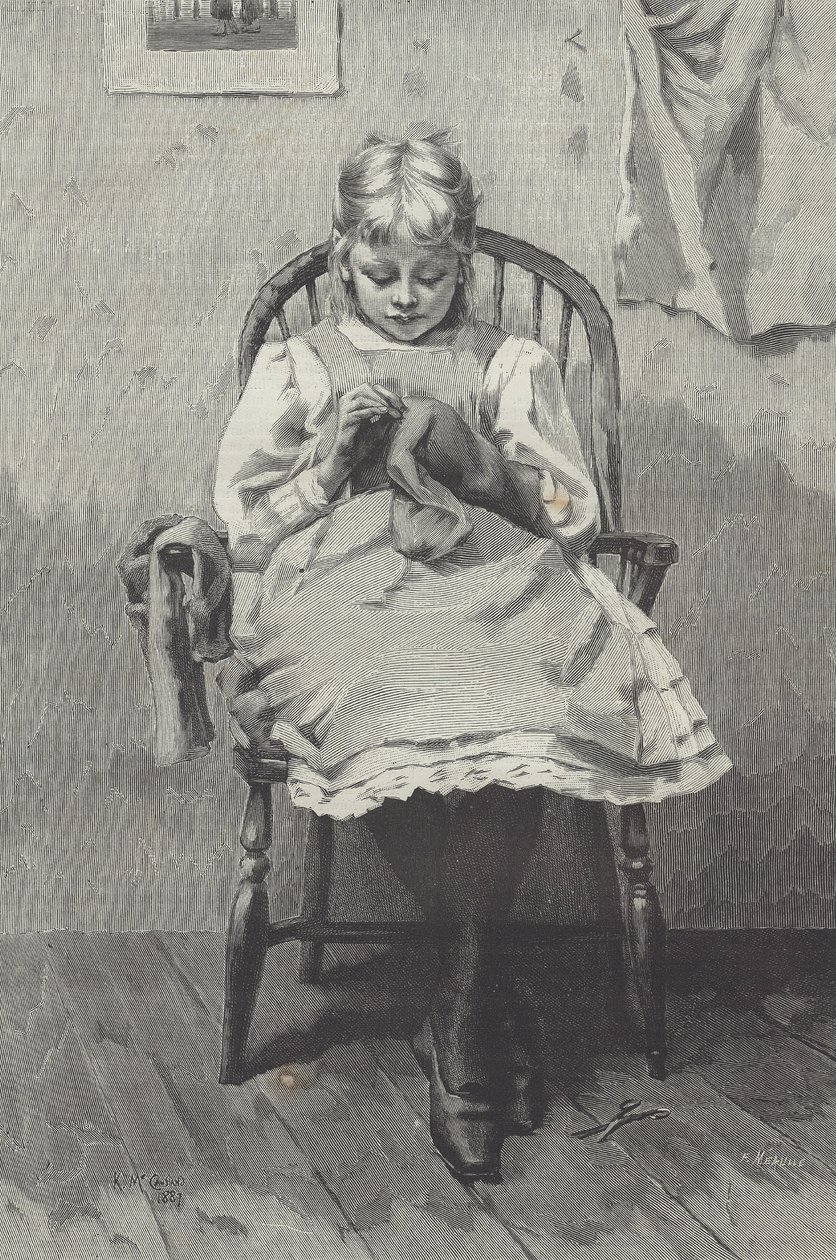 Tenåringssyerske, gravering av Fortuné Méaulle (1844-1901) (gravering) av K. McCausland