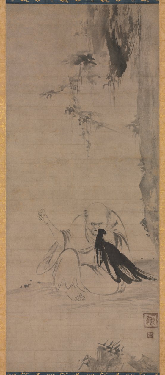 Munken reparerer klær i morgensolen Choyo Hotetsu, ca. 1350 eller tidligere. av Kaō