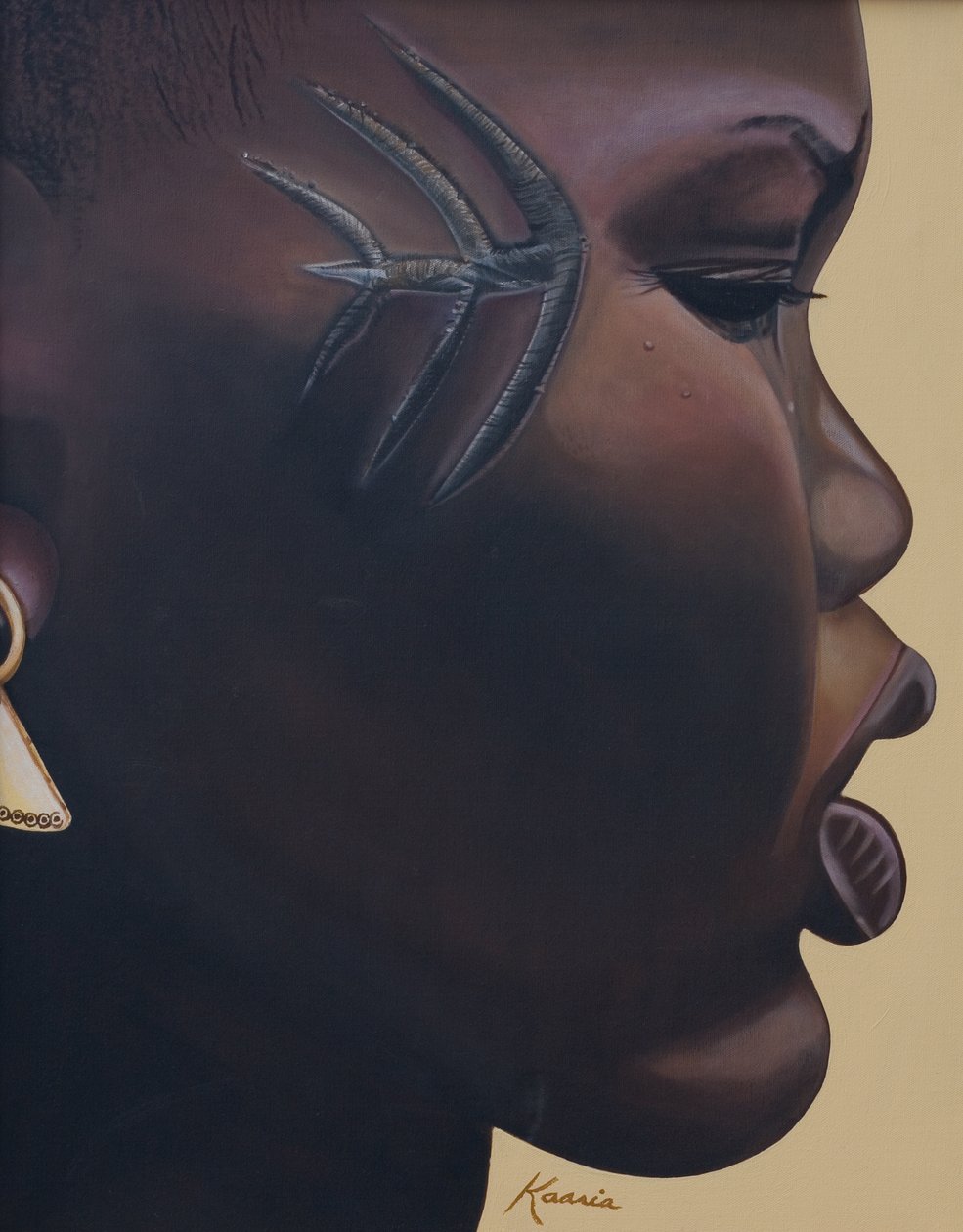 Tribal Mark, 2007 (olje og akryl på lerret) av Kaaria Mucherera